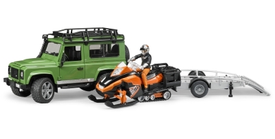 Модели автомобиля и снегохода Land Rover Defender Station Wagon, Snowmobile With Trailer &amp; Driver Set