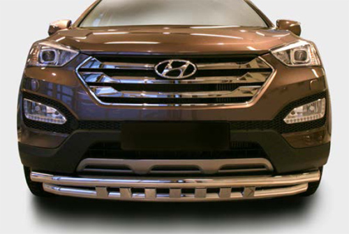 Защита переднего бампера с декоративными элементами d60/60 двойная для Hyundai Santafe 2013 HYSF.45.1618
