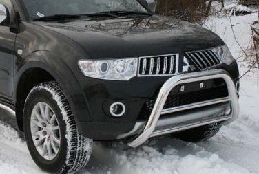 Решётка передняя мини d76 низкая с 2-мя перемычками d51 для Mitsubishi Pajero Sport 2008- MIPS.56.0770
