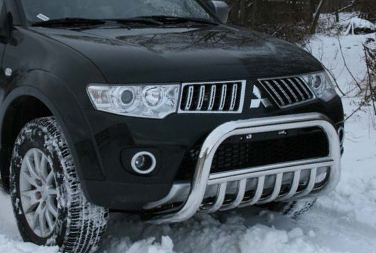Решётка передняя мини d76 низкая с нижней защ. для Mitsubishi Pajero Sport 2008- MIPS.57.0771