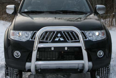 Решётка передняя мини d76 высокая с 2-мя перемычками d60 для Mitsubishi Pajero Sport 2008- MIPS.55.0772